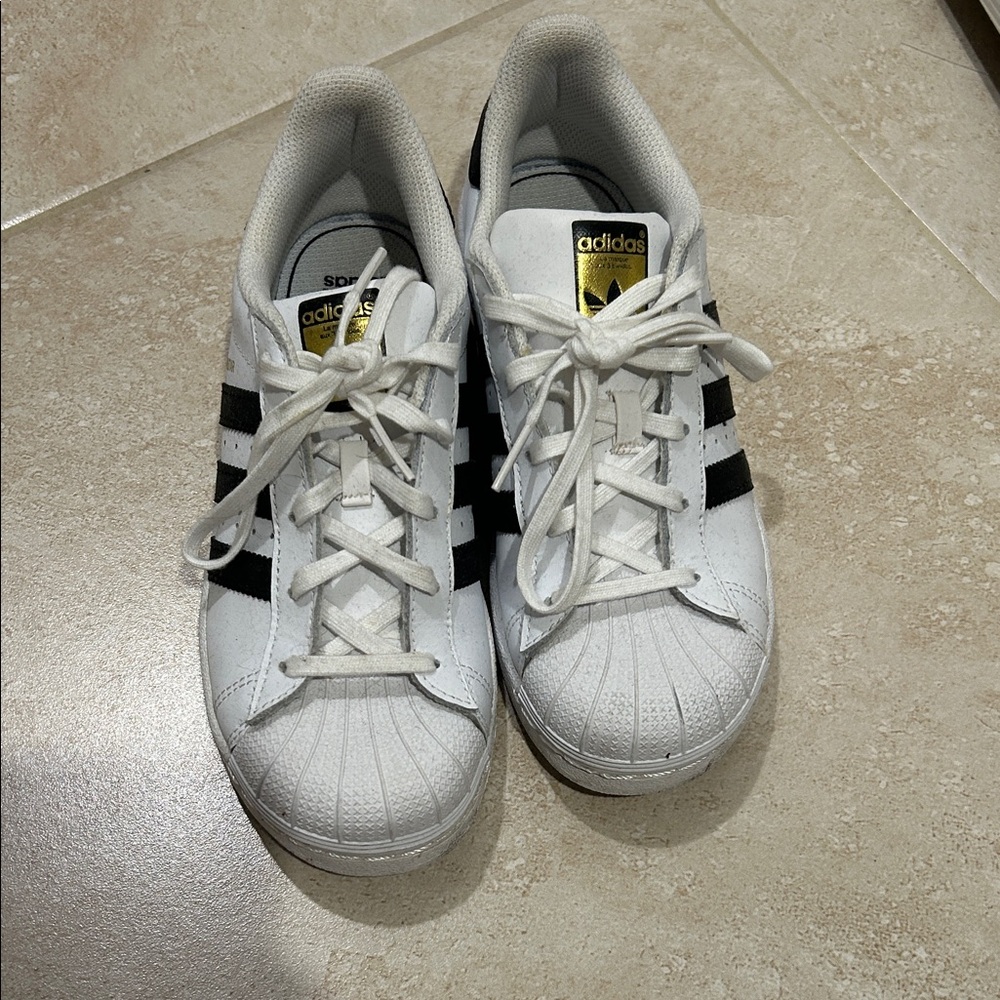 Adidas Kids White Sneakers with Black Stripes